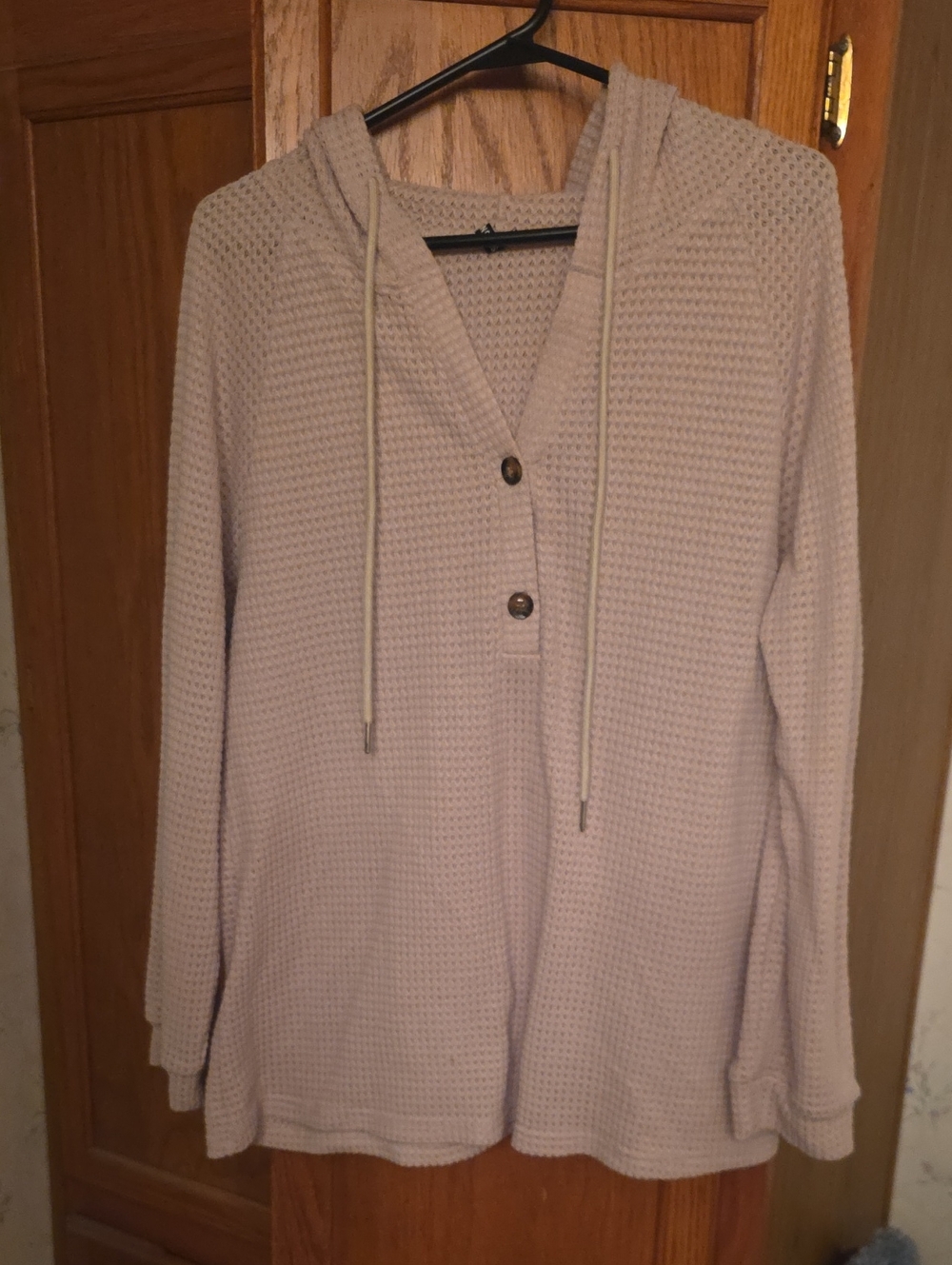 Waffle-Knit Hooded Pullover Sweatshirt